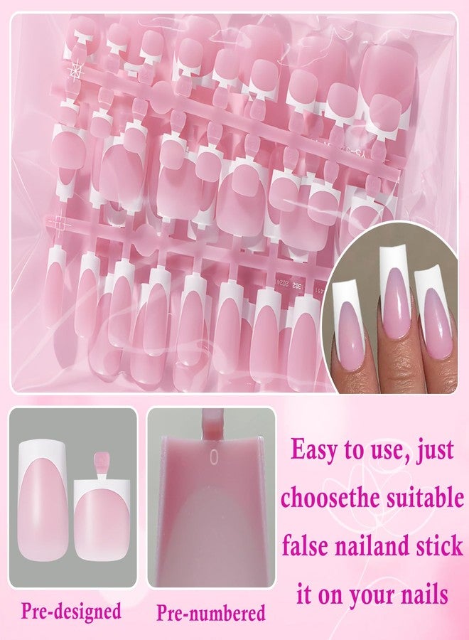 LuckForever 60pc White French Tip Press on Nails Medium & Square Fake Toenails Kit, Square Nails Press ons Toenails Women French Acrylic Toenail Medium Glue Nails Toenail Tips Toe Fake Nail with Tabs File - Image 5